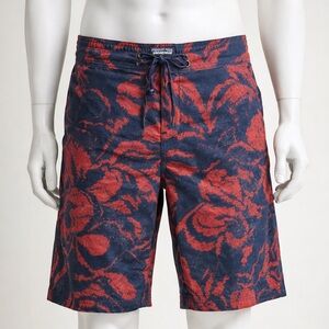 Patagonia Navy & Red Floral-Pattern Swim Board Shorts